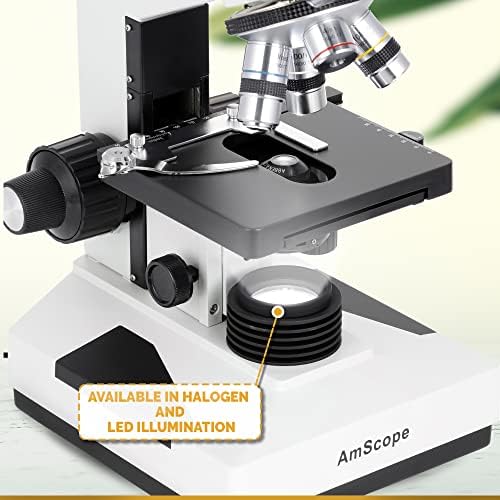 AmScope B490B-P Digitális Összetett Binokuláris Mikroszkóp, WF10x, valamint WF20x Szemlencse, 40X-2000X Nagyítás, Brightfield,