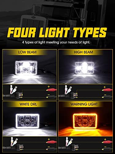 MAYELLO 4x6-os LED-es Fényszórók DOT Jóváhagyott Hi/Lo Zárt betétes a DRL Amber Viszont Lámpa Csere Közgyűlés H4651 H4652
