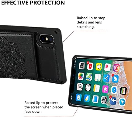 iCoverCase iPhone X/XS Tárca az Esetben a Hitelkártya Birtokos, [RFID-Blokkoló] Prémium Bőr Mágneses Csattal Kitámasztó Csuklópántot