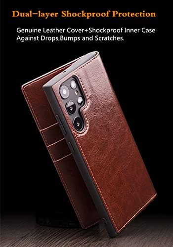QIALINO Samsung Galaxy S23 Ultra Tárca az Esetben, Kézzel készített Luxus Valódi Bőr Divat Üzleti Klasszikus Flip tok [Card