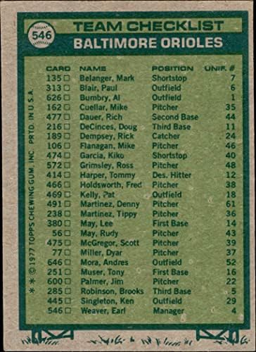 1977 Topps 546 Orioles Csapat Lista Earl Weaver Baltimore Orioles (Baseball Kártya) VG/EX Orioles