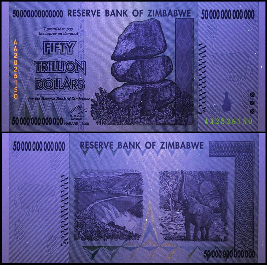 2008 - Reserve Bank of Zimbabwe 50 Trillió Dolláros Eladó Uncirculated