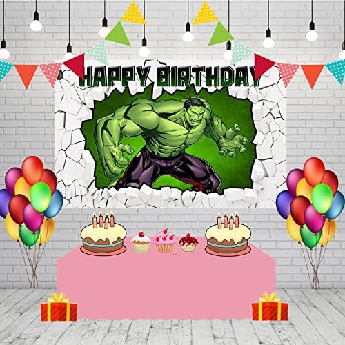 Zöld Szuperhős Hátteret Születésnapi Party Kellékek 5x3ft téglafal Fotó Háttér Hulk Téma Fél Torta Asztal Dekoráció, Baba