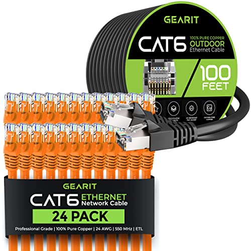 GearIT 24Pack 3ft Cat6 Ethernet Kábel & 100ft Cat6 Kábel