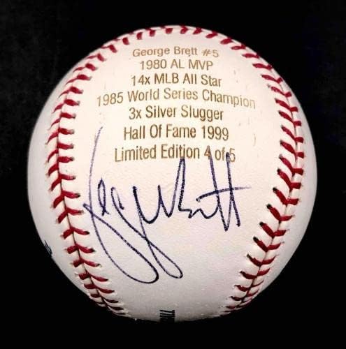 George Brett autogramot lézerrel gravírozott Stat aláírt Labdát MLB Baseball LE /5 TÁRSASÁGGAL - Dedikált Baseball