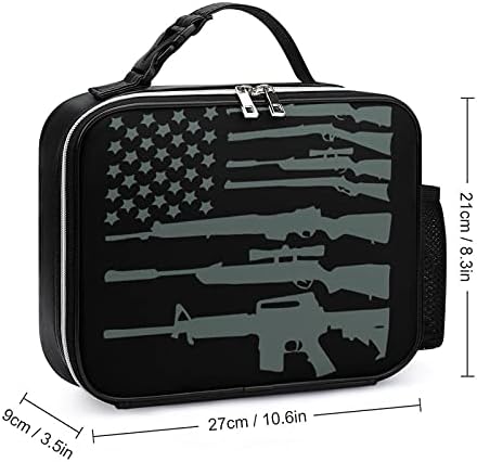 Fegyvert USA Zászló Fekete Szigetelt Ebéd Bag Nyomtatott Bőr Tote Doboz, Levehető Csatos Kezelni az Irodai munkához Piknik