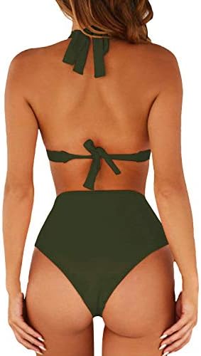 Női Szexi Magas Derék Fürdőruha 2 Darab Nyomtatott Pántos Bikini fürdőruha