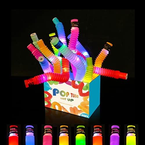 TTM Nemzetközi Játékok Mini Pop Csövek Érzékszervi Játékok 30 Csomag Műanyag Szakaszon LED világít Fidget Játék, Party kellék