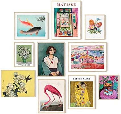 Roslynity Eklektikus Fal Művészi Nyomatok sor 10 Maximalist Dekoráció Vászon Galéria Színes Japán Matisse Gustav Klimt Van
