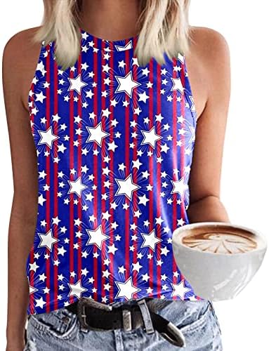 Július 4-Ing Tartály Tetejét a Nők USA Zászló Nyári Alkalmi Ujjatlan Pólók Csillagok Csíkos Tie-Dye Fitness csőfelső