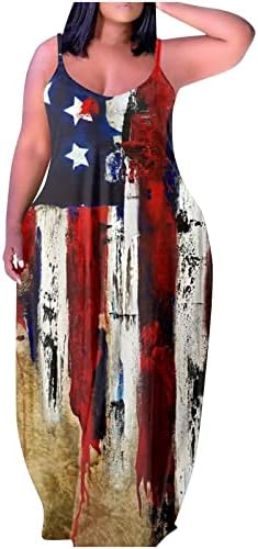 Lmdudan Függetlenség Napja Ruha Női Nyári Laza Ruhák Maxi Ruha július 4. az Amerikai Zászló Hazafias Zsebében, Hosszú Ruha