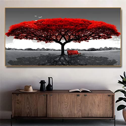 BeyondNice Absztrakt Red Tree of Life Fekvő fekete-Fehér Vászon Festmény, Poszterek, Nyomatok, Modern Wall Art Kép a lakberendezés