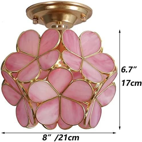 Bieye L10822 Szirom Tiffany Style ólomüveg Közel Mennyezeti Lámpa, 8 hüvelyk (Rózsaszín)