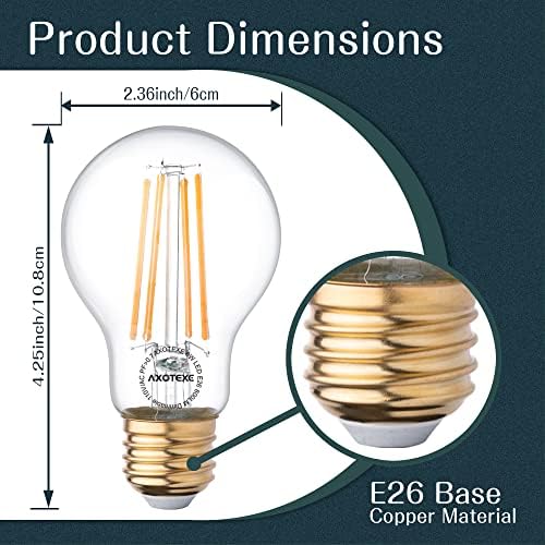 AXOTEXE E26 Edison Izzók 60 Wattos LED Végtelen Régi Izzók, 4000K Semleges Nappal Fehér, Szabályozható 8W 800LM 19 Antik